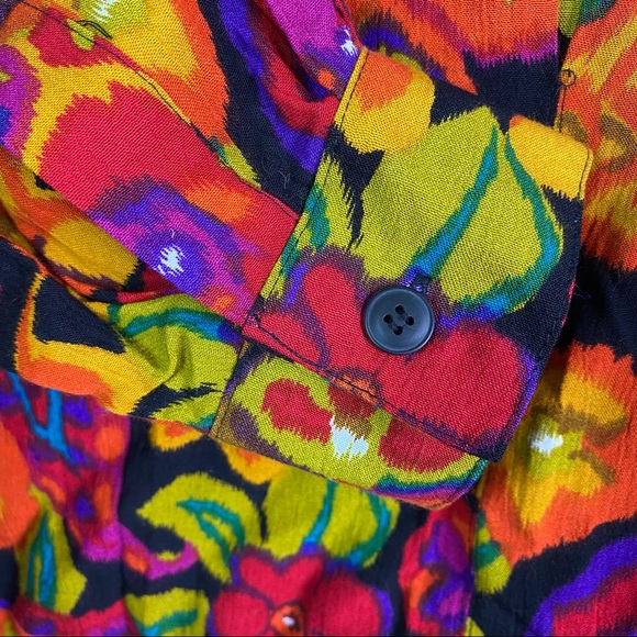 Vintage 80’s Bright Psychedelic Floral Paisley Print Long Sleeve Top Med - Picture 4 of 8